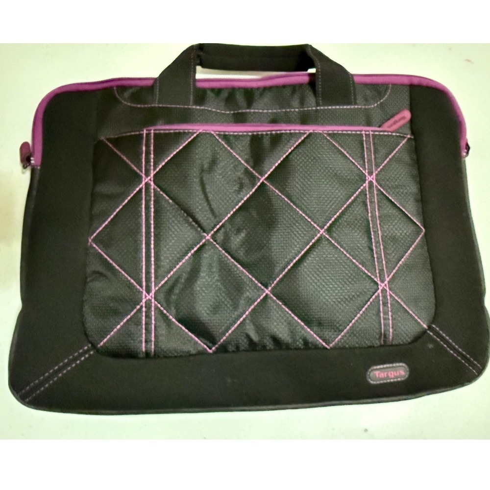 Targus Laptop Sleeve Case Black Purple Quilted Zippered Pocket Handles 14in